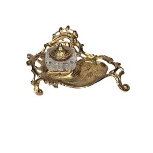 Vintage Andrea by Sadek Footed Inkwell Ornate Solid Brass Art Nouveau Victorian